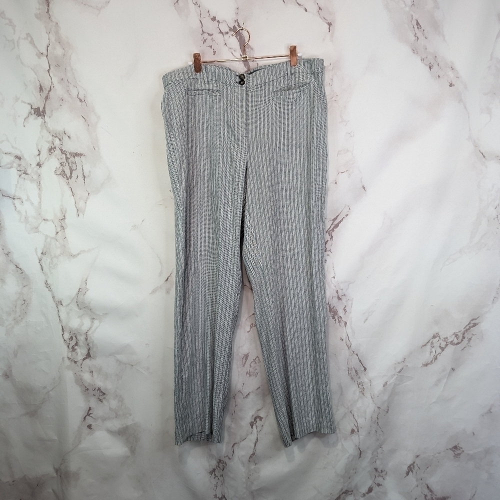 J Jill Linen Pants 14 X 29 Large Gray Striped High Rise Regular Relaxed 1453